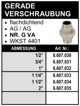 Gerade Verschraubung - flachdichtend (Aussengewinde x Aussengewinde) aus Edelstahl