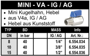 Edelstahl Minikugelhahn ( Innengewinde x Aussengewinde)