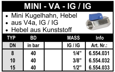 Edelstahl Minikugelhahn (beidseitig Innengewinde)
