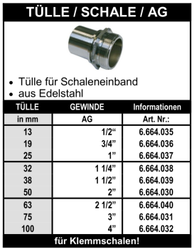 Schlauchtülle mit Aussengewinde für Schaleneinband aus Edelstahl