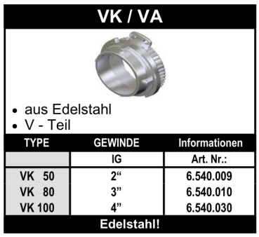 Tankwagenkupplung VK aus Edelstahl