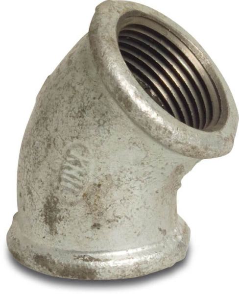 Winkel 45° (Innengewinde x Innengewinde) aus Temperguss, verzinkt