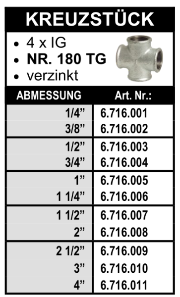 Kreuzstück aus Temperguss, verzinkt