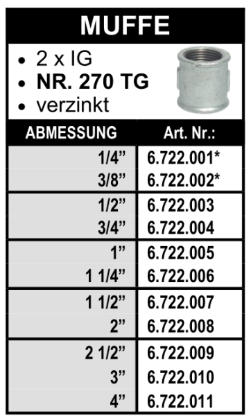 Muffe aus Temperguss, verzinkt