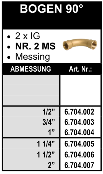 Bogen 90° (2x Innengewinde) aus Messing