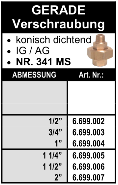 Gerade Verschraubung - konisch dichtend (Innengewinde x Aussengewinde) aus Messing