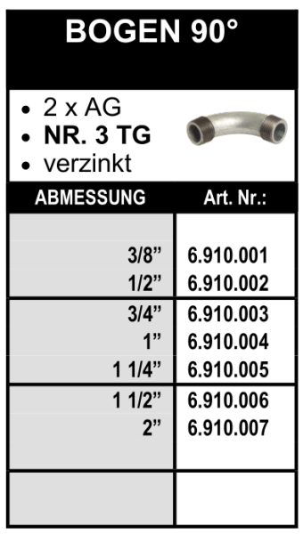 Bogen 90° (2x Aussengewinde) aus Temperguss, verzinkt