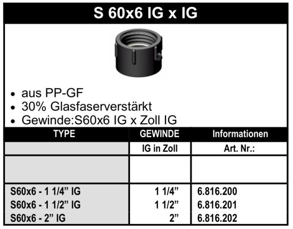 IBC-Adapter - S60x6 IG x Innengewinde