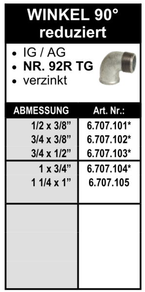 Red - Winkel 90° (Innengewinde x Aussengewinde) aus Temperguss, verzinkt