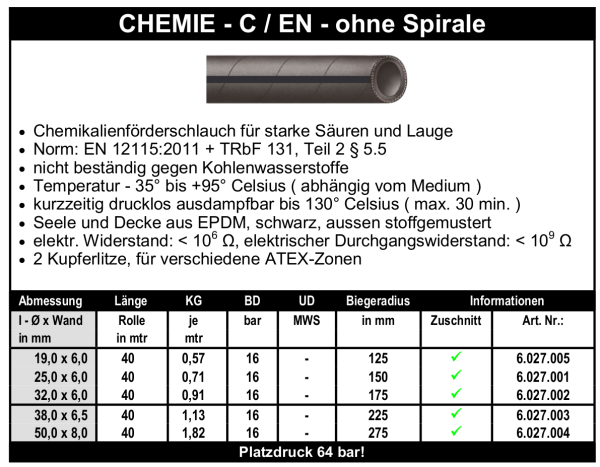 Chemie - C / EN - ohne Spirale- Schlauch