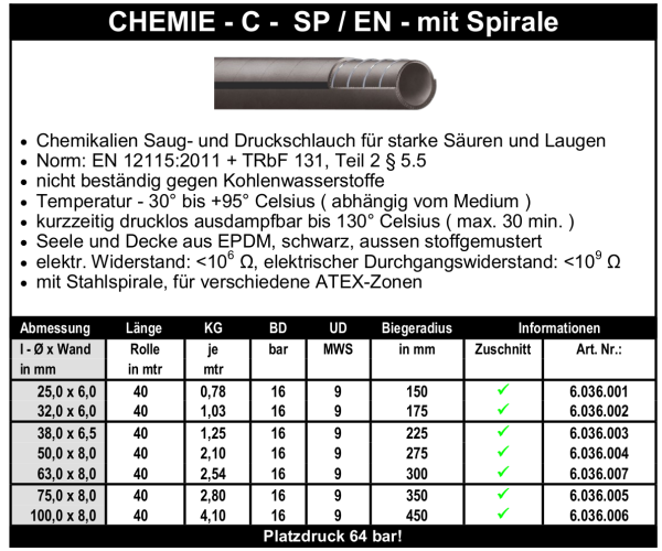Chemie - C - SP / EN - mit Spirale - Schlauch