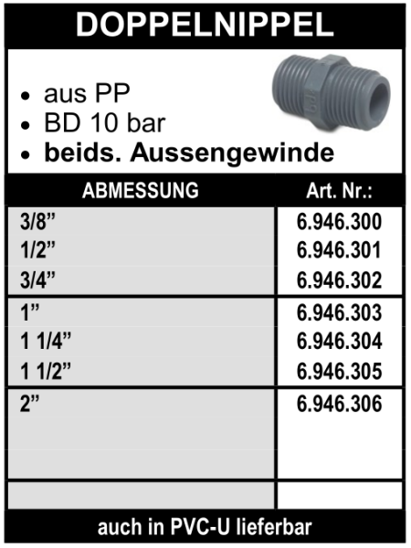 Doppelnippel aus PP