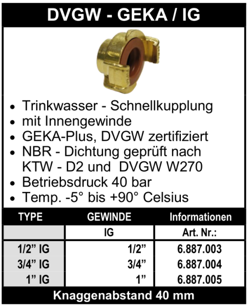 System Geka Plus mit Innengewinde aus Messing - Trinkwasser