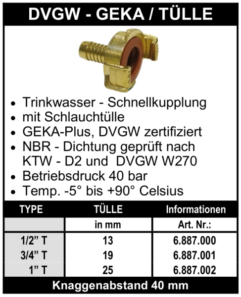 System Geka Plus mit Schlauchtülle aus Messing - Trinkwasser