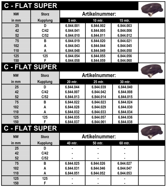 C-Flat - Super - Flachschlauch - Komplettlänge mit Storz Kupplung aus Alu