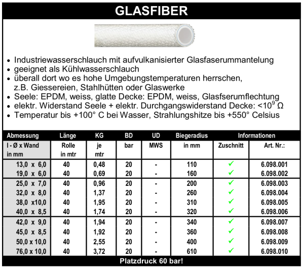Glasfiber - Schlauch