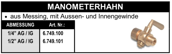 Manometerhahn (Aussengewinde x Innenegewinde) aus Messing