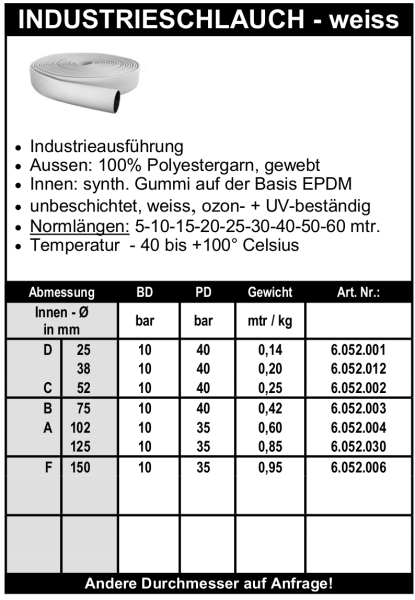 Industrieflachschlauch - weiss