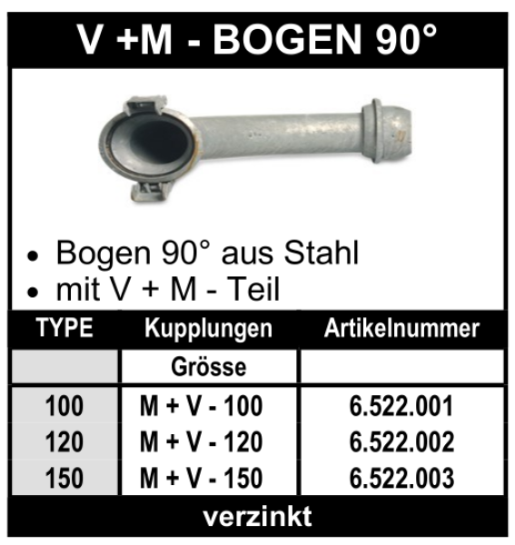 Schnellkupplung - Italienisches System - Bogen 90° mit V-Teil und M-Teil