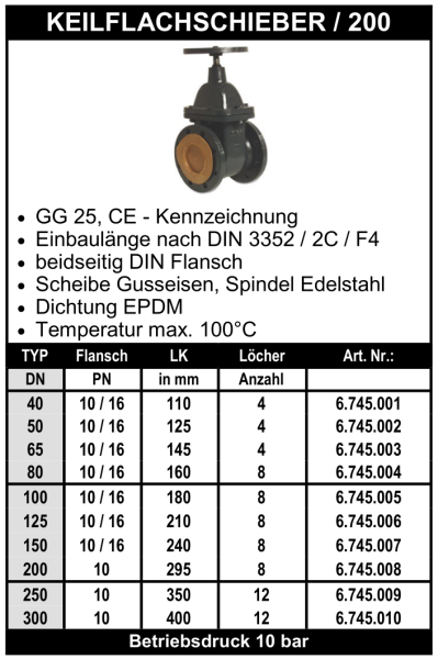 Keilflachschieber 200