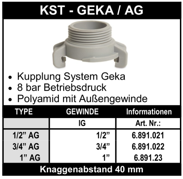 System Geka mit Aussengewinde aus Kunststoff