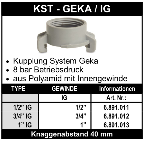 System Geka mit Innengewinde aus Kunststoff