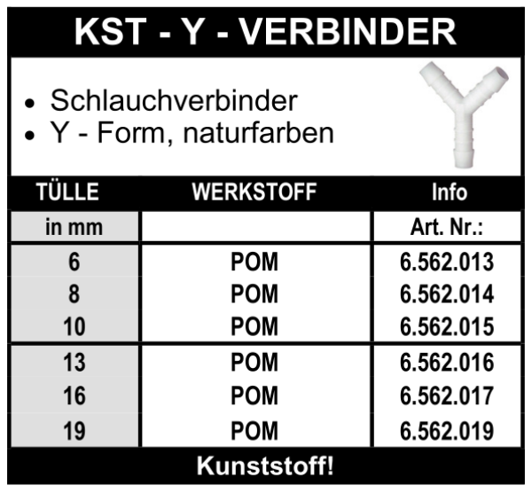 Kunststoff Schlauchverbinder Y-Stück