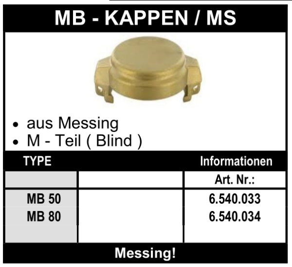 Tankwagenkupplung MB - Kappe aus Messing