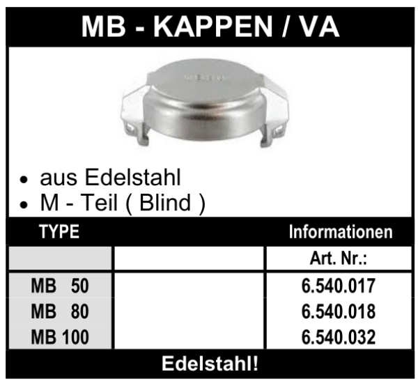 Tankwagenkupplung MB - Kappe aus Edelstahl