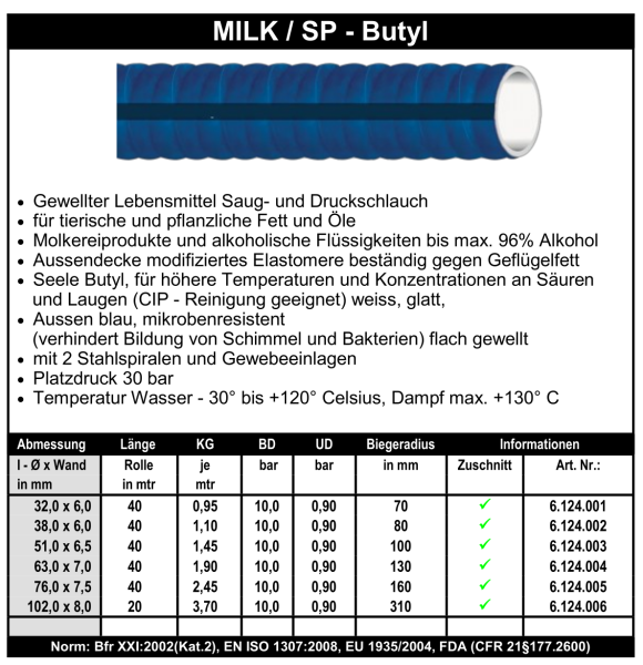 Milk / SP - Butyl - Schlauch