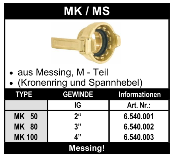Tankwagenkupplung MK aus Messing