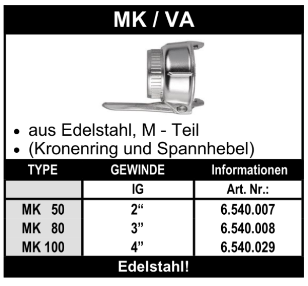 Tankwagenkupplung MK aus Edelstahl