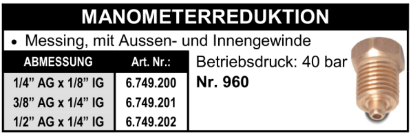 Manometerhahnreduktion (Aussengewinde x Innenegewinde) aus Messing