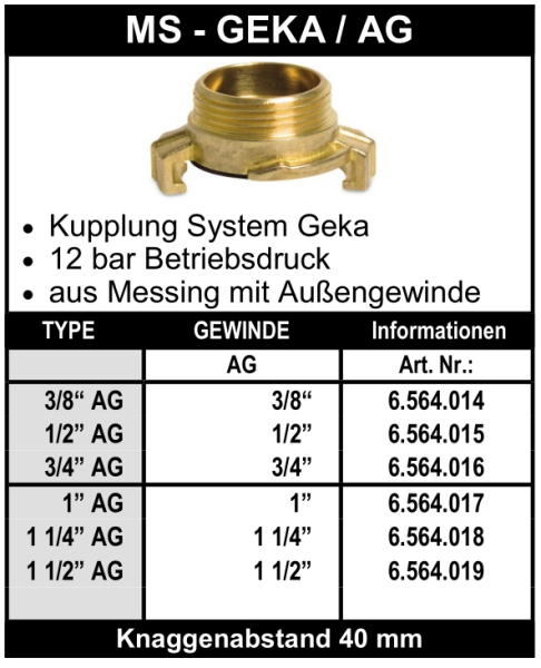 System Geka mit Aussengewinde aus Messing