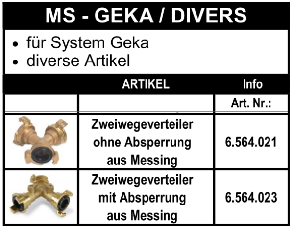 System Geka Zweiwegeverteiler mit und ohne Absperrung