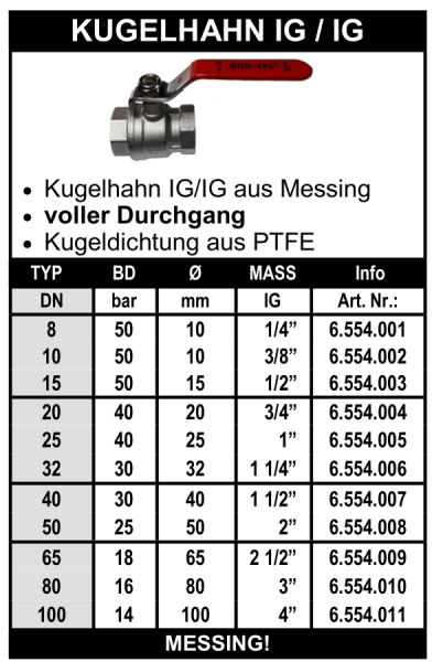 Messing Kugelhahn (beidseitig Innengewinde)