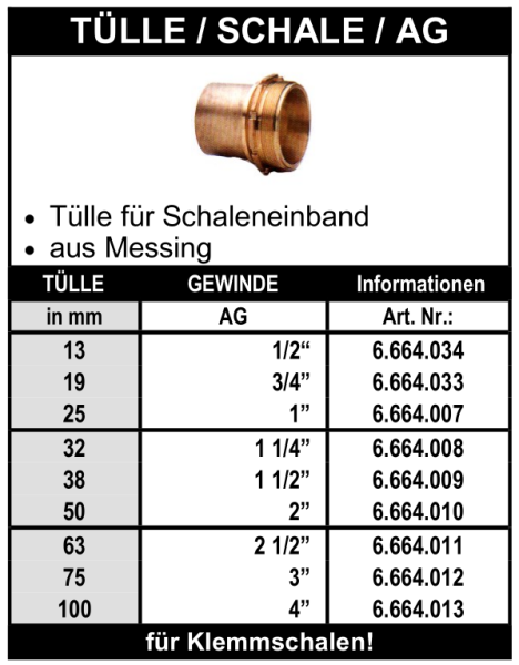 Schlauchtülle mit Aussengewinde für Schaleneinband aus Messing