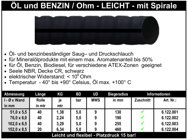 Öl und Benzin / Ohm - Leicht - mit Spirale - Schlauch