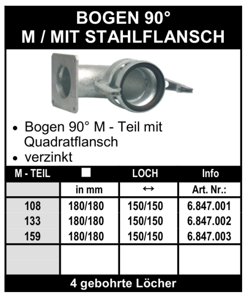 Perrot M-Teil Bogen 90°mit Quadratflansch