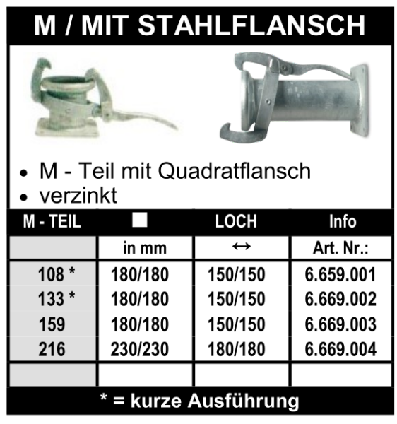 Perrot M-Teil mit Quadratflansch
