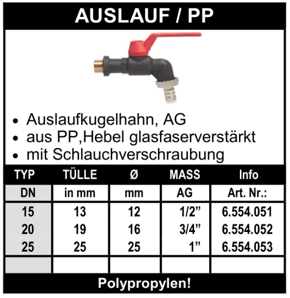 PP Auslaufkugelhahn (mit Aussengewinde)