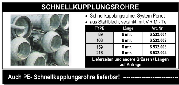 Perrot - Schnellkupplungsrohre - 6 mtr.
