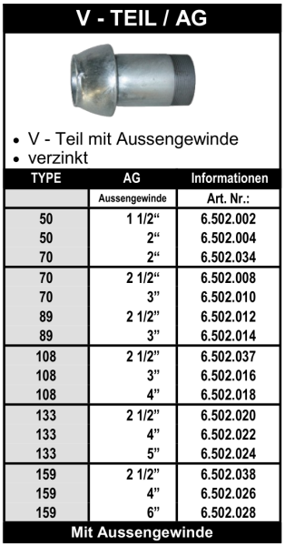 Perrot V-Teil / mit Aussengewinde