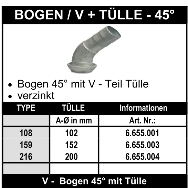 Perrot Bogen 45° mit V -Teil und Tülle