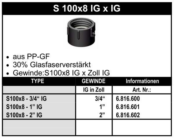 IBC-Adapter - S100x8 IG x Innengewinde