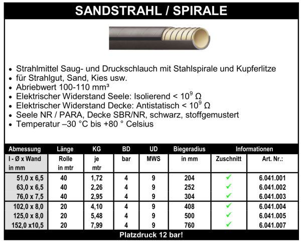 Sandstrahl / Spirale - Schlauch