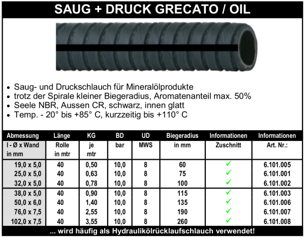 Saug+Druck Grecato / Oil - Schlauch