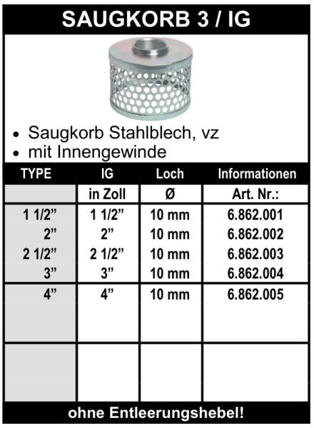 Saugkorb mit Innengewinde ohne Fussventil