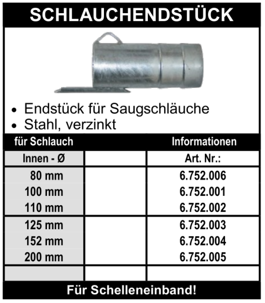 Schlauchendstück für Saugschläuche