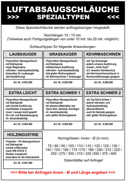 Luftabsaugschläuche - Spezialtypen